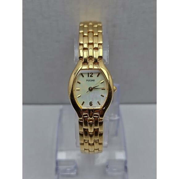 Pulsar by Seiko Womens Gold Tone Quartz Dress Watch Pearl Dial New Battery - Picture 1 of 10